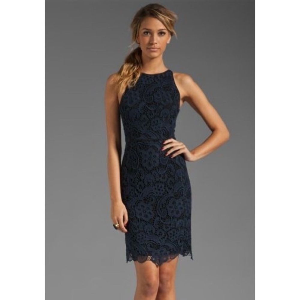Rebecca Taylor Navy Floral Lace Sleeveless Sheath Dress Size 0